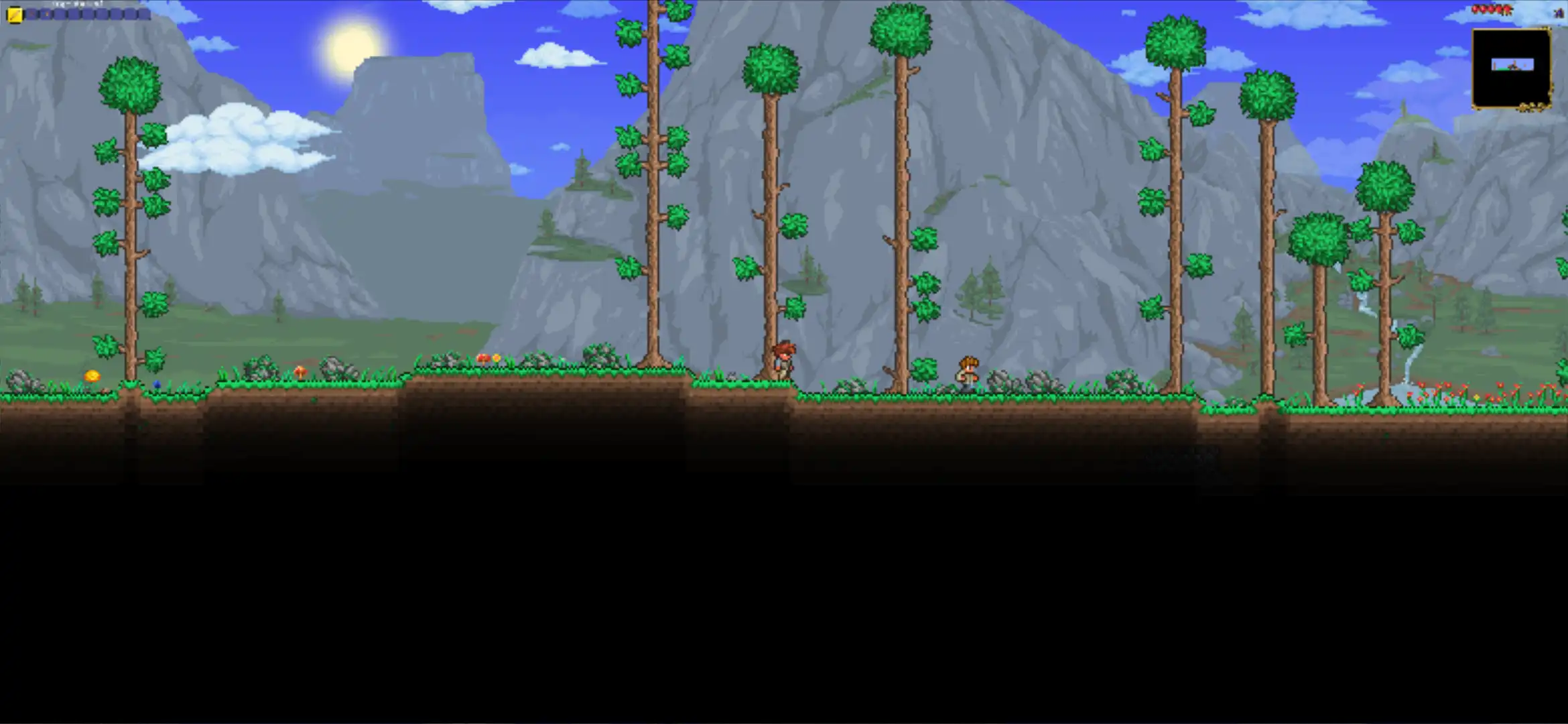 Terraria with no scaling on a OnePlus 6T. The user interface is illegible.