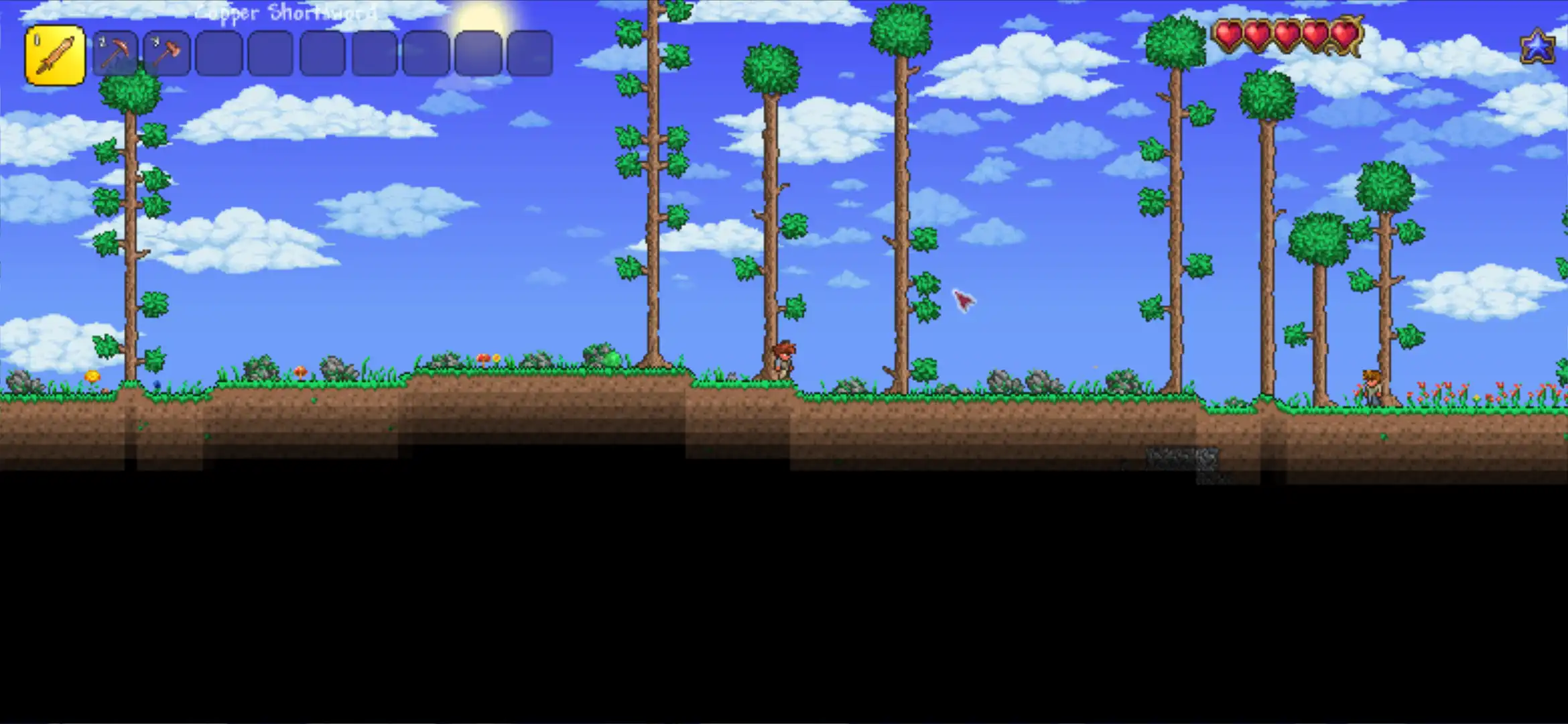 Terraria with scaling on a OnePlus 6T. The user interface is legible.